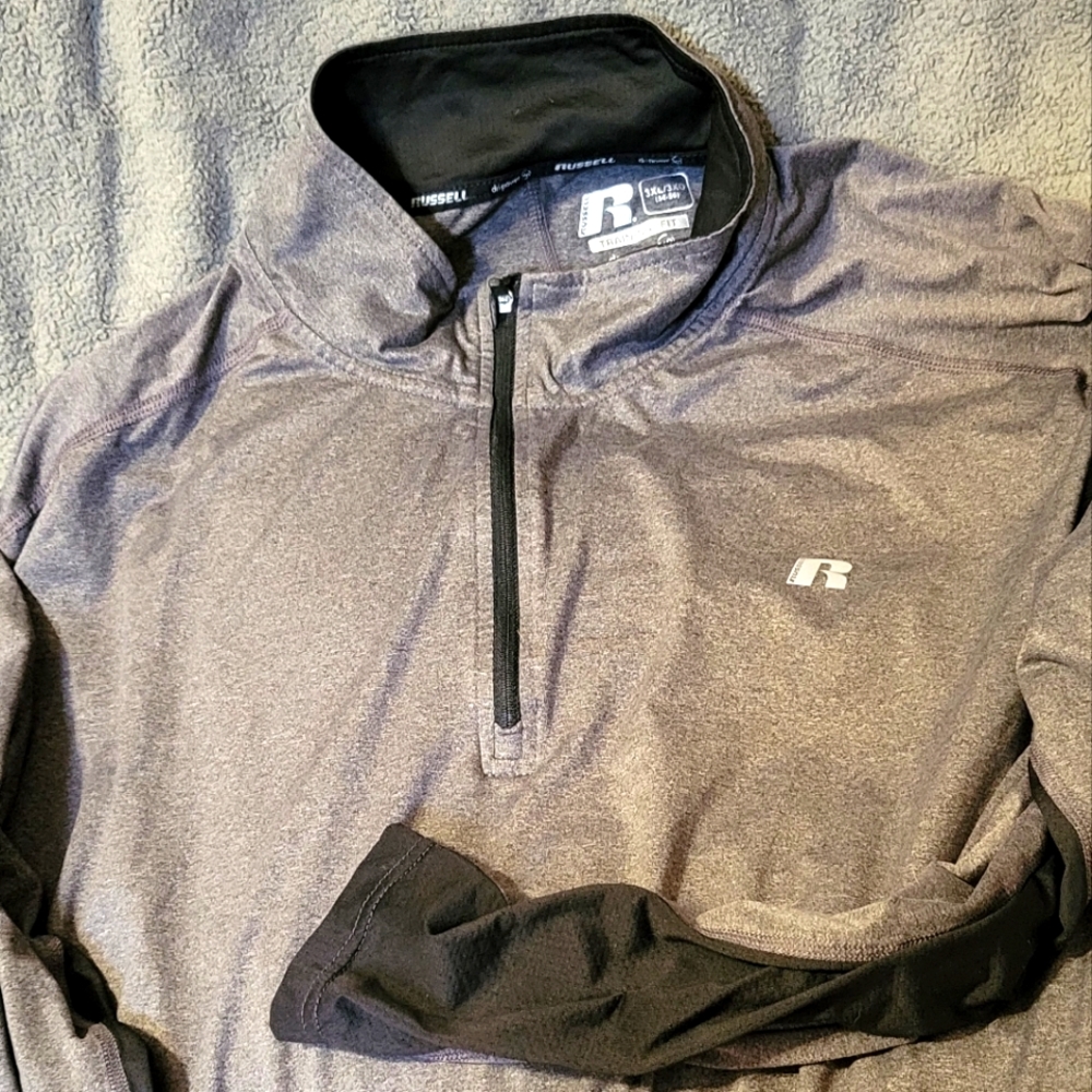 Gray and black athletic 1/4 zip lightweight jacket